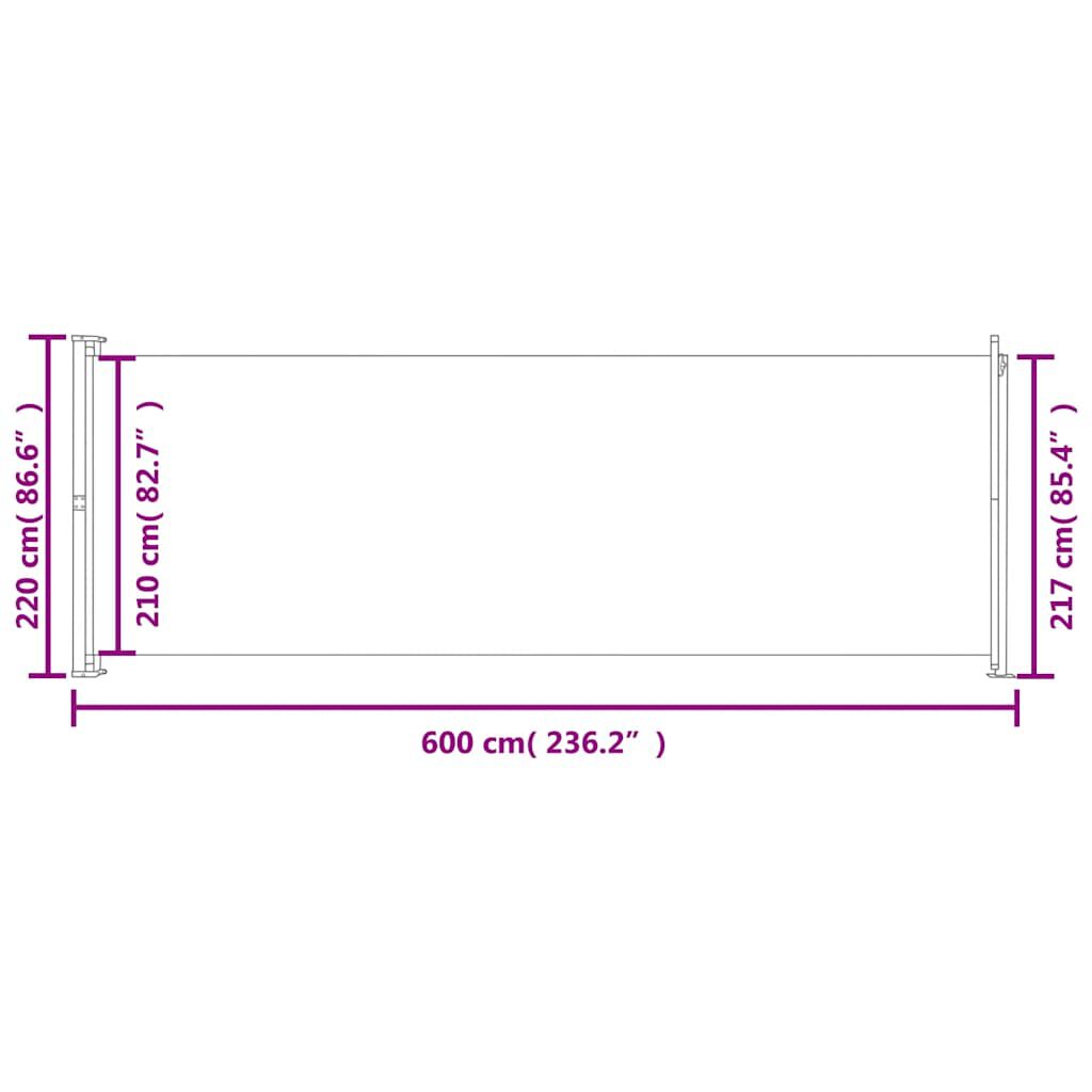 vidaXL Σκίαστρο Πλαϊνό Συρόμενο Βεράντας Καφέ 220 x 600 εκ.