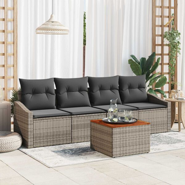 vidaXL Σετ Καναπέ Κήπου με μαξιλάρι 5 pcs Γκρι Πολυ ράταν