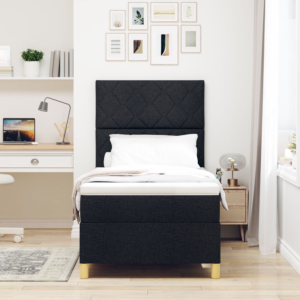 vidaXL Κρεβάτι Box Spring με στρώμα Μαύρο 100x200 εκ. Ύφασμα