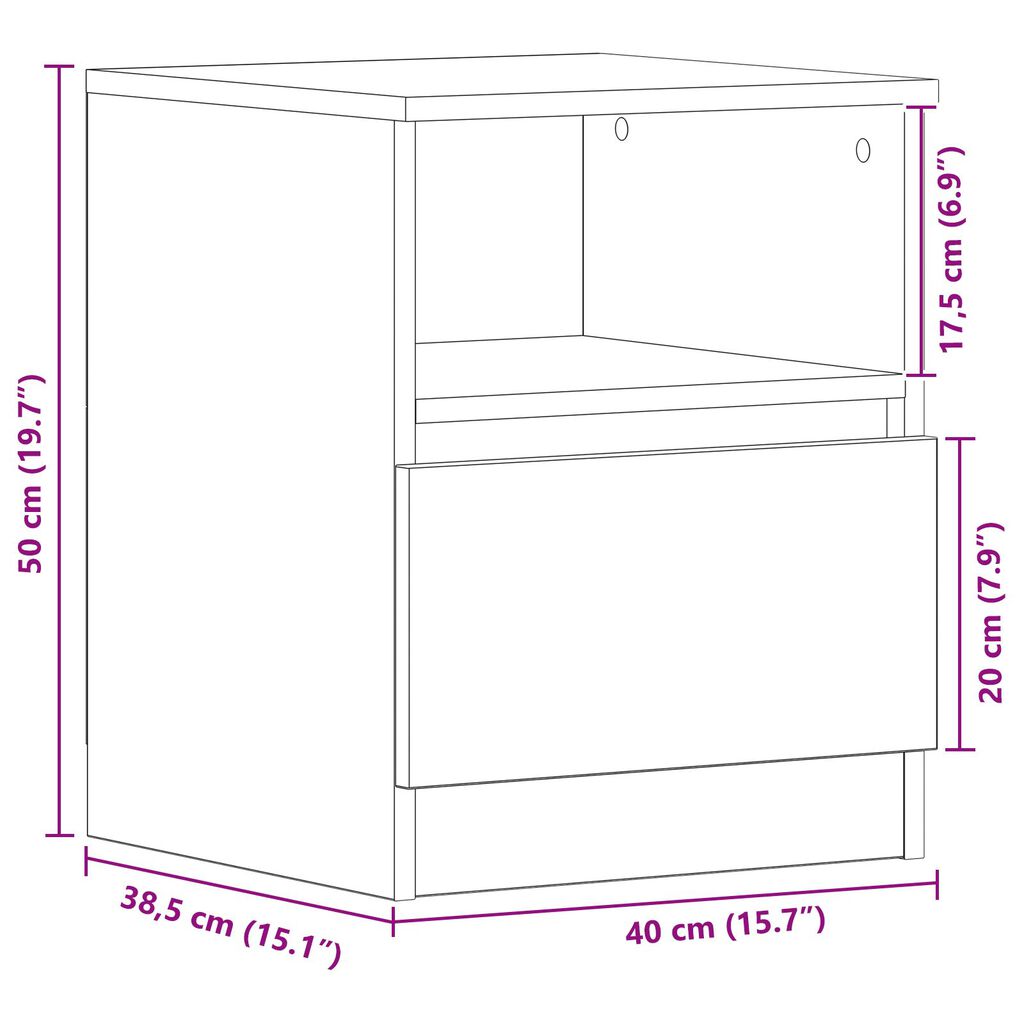 vidaXL Κομοδίνο Μαύρο Δρυς 40x40x50 εκ από Ξύλο