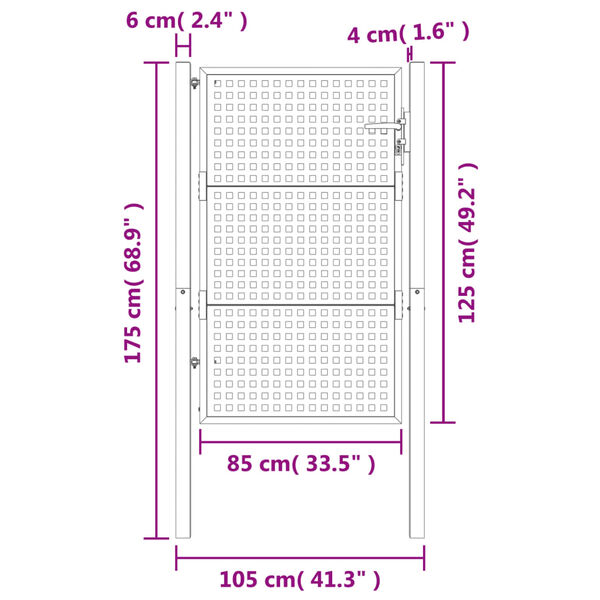 vidaXL Πύλη Κήπου Ανθρακί 105 x 175 εκ. Ατσάλινη
