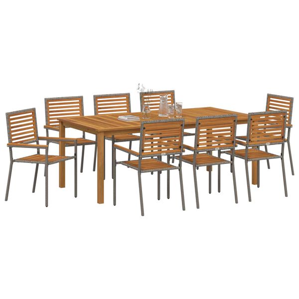 vidaXL Σέτ φαγητού για κήπο 9 pcs Γκρι Πολυ ράταν