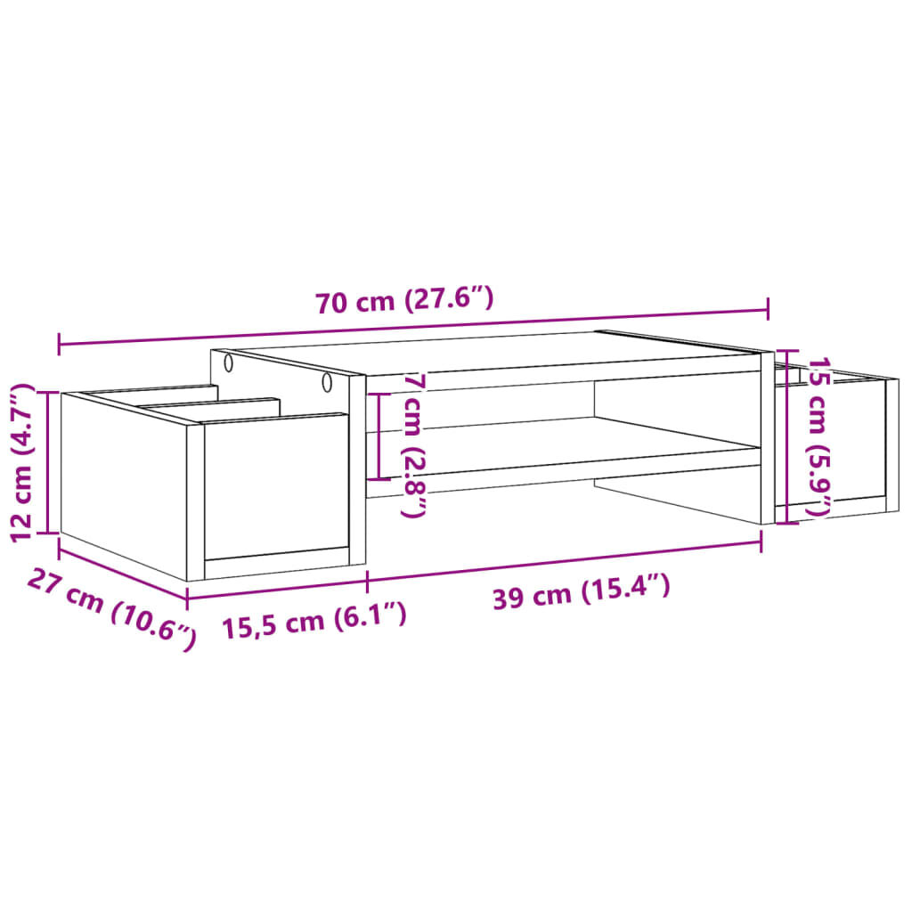 vidaXL Βάση Οθόνης με Αποθ. Μαύρο 70x27x15 εκ. Επεξεργασμένο Ξύλο