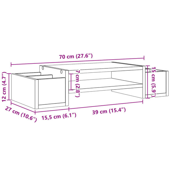 vidaXL Βάση Οθόνης με Αποθ. Μαύρο 70x27x15 εκ. Επεξεργασμένο Ξύλο
