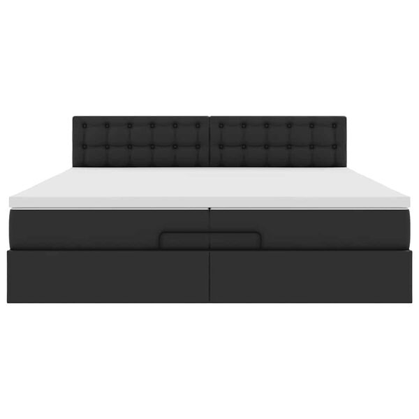 vidaXL Οθωμανικό κρεβάτι με στρώματα & LEDs Μαύρο Faux Leather