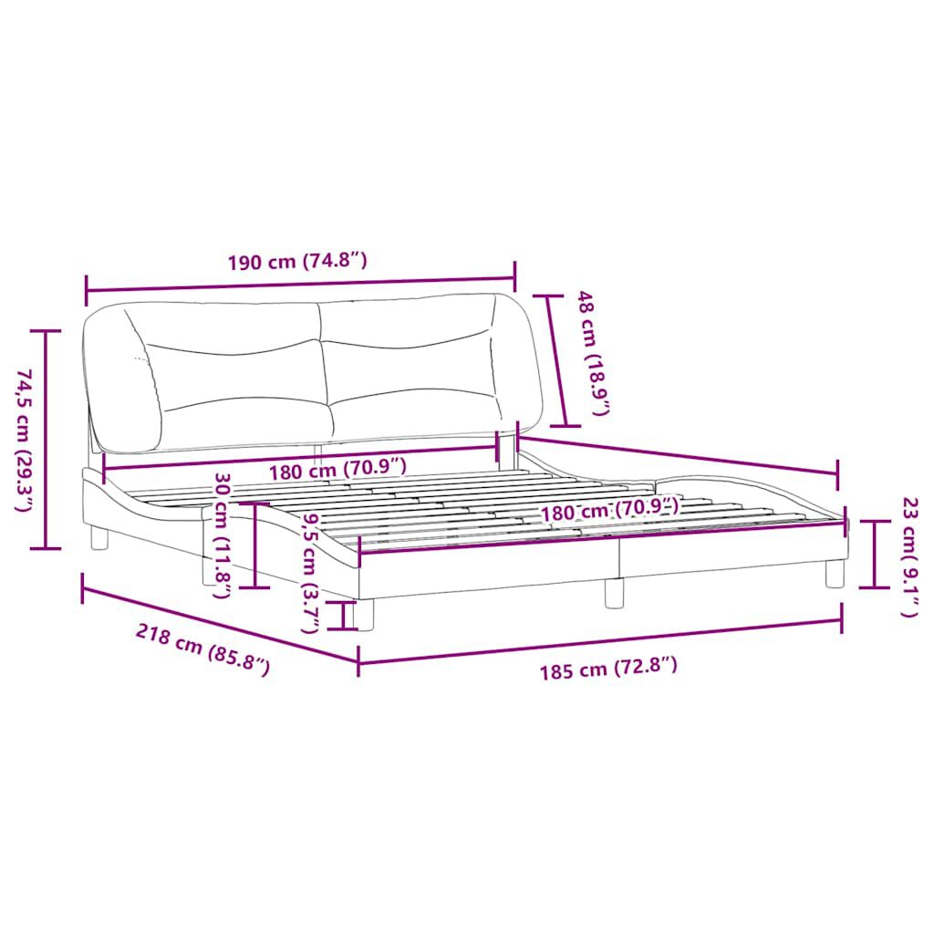 vidaXL Πλαίσιο Κρεβατιού με LED Μαύρο 180x200 εκ. Συνθετικό Δέρμα