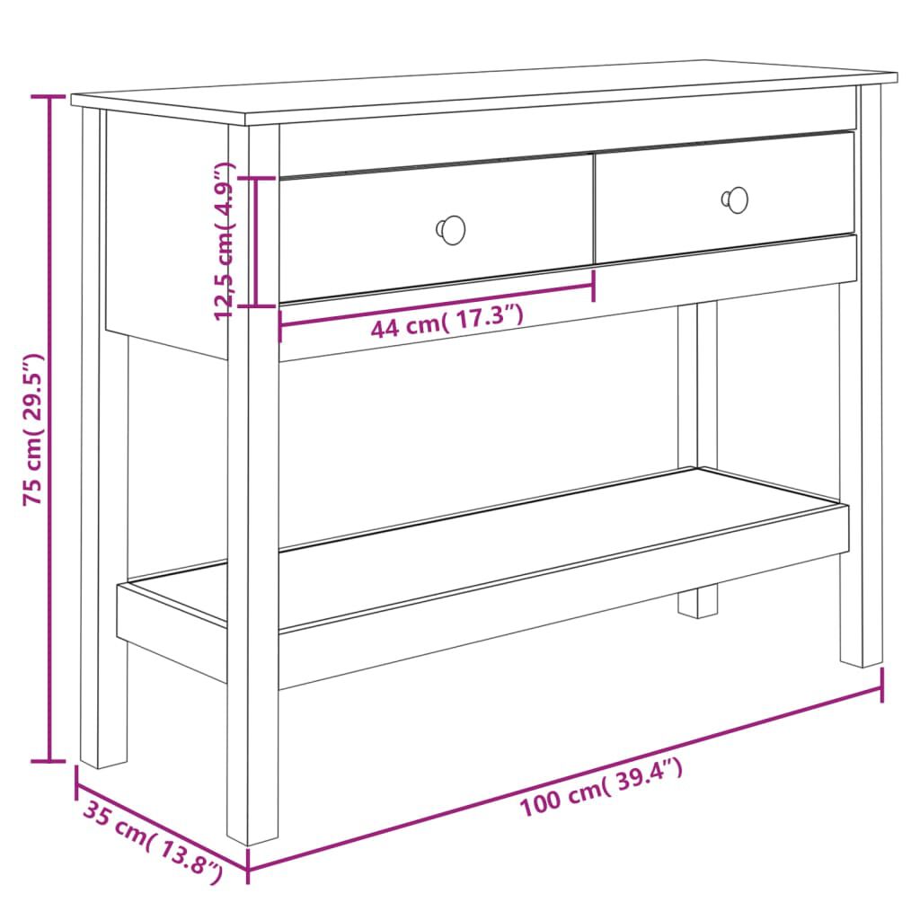 vidaXL Τραπέζι Κονσόλα Λευκό 100 x 35 x 75 εκ. από Μασίφ Ξύλο Πεύκου