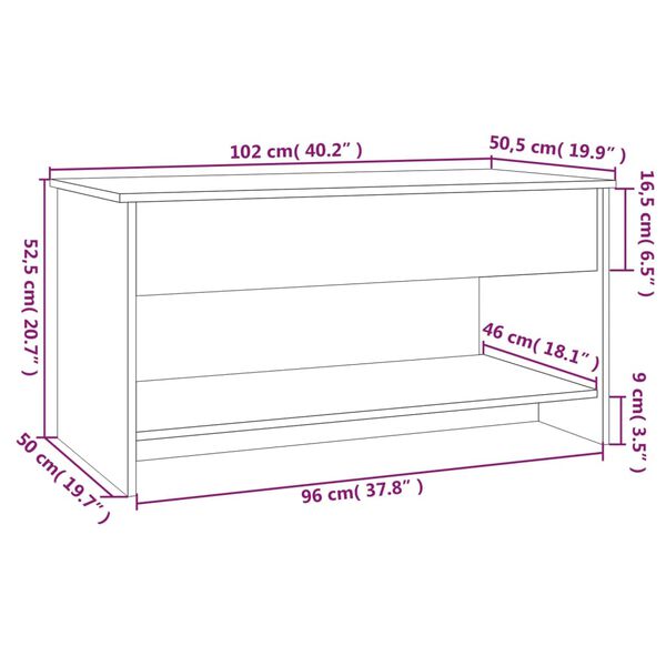 vidaXL Τραπεζάκι Σαλονιού Μαύρο 102 x 50 x 52,5 εκ. Επεξεργασμένο Ξύλο