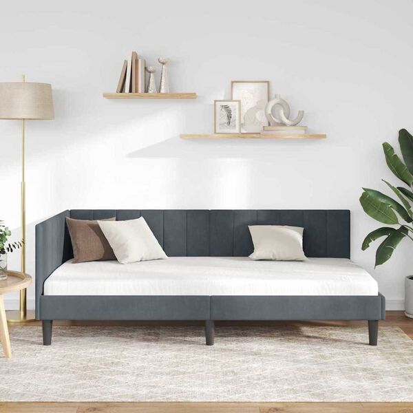 vidaXL Κρεβάτι Γωνίας με κεφαλάρι Σκούρο γκρι 90 x 190 cm Βελούδο