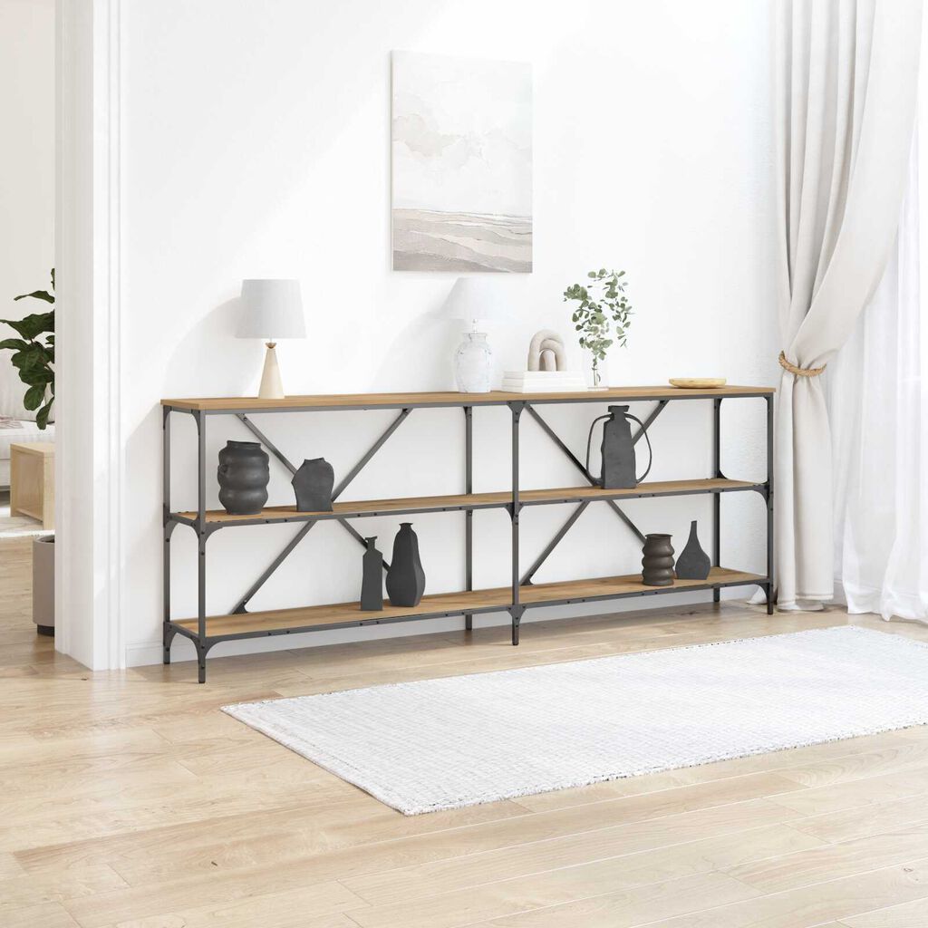vidaXL Τραπέζι κονσόλας από ξύλο δρυός 200x30x75 εκ. από εξελιγμένο ξύλο και ατσάλι