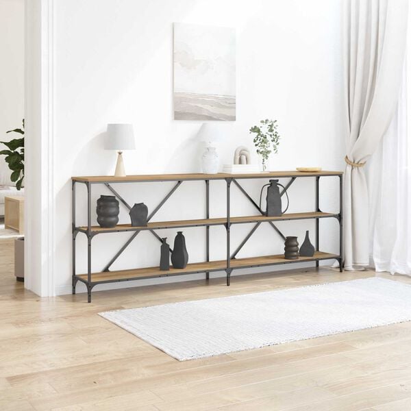 vidaXL Τραπέζι κονσόλας από ξύλο δρυός 200x30x75 εκ. από εξελιγμένο ξύλο και ατσάλι