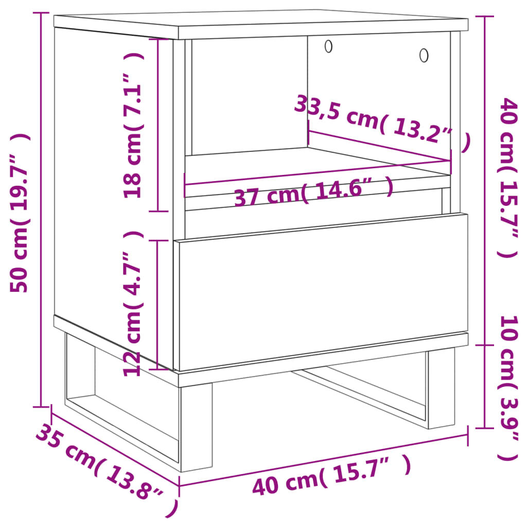 vidaXL Κομοδίνο Γυαλ. Λευκό 40 x 35 x 50 εκ. από Επεξεργασμένο Ξύλο