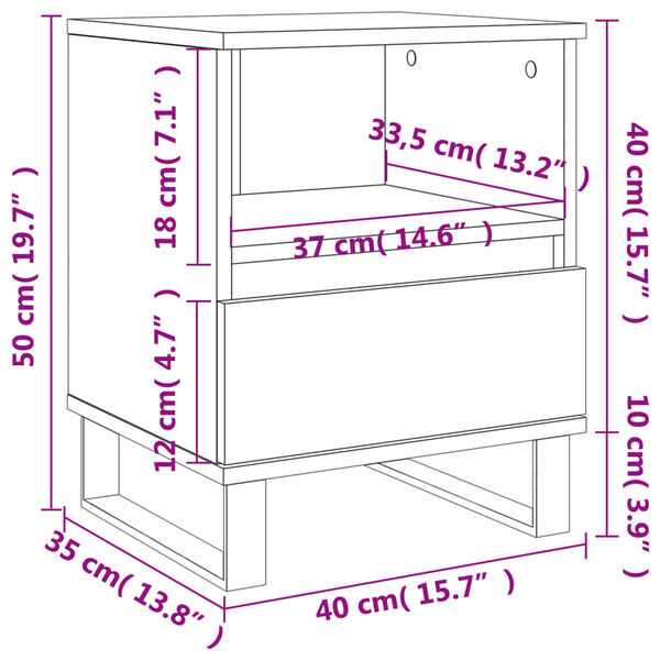 vidaXL Κομοδίνο Γυαλ. Λευκό 40 x 35 x 50 εκ. από Επεξεργασμένο Ξύλο