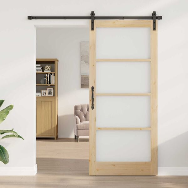 vidaXL Συρόμενη Πόρτα ORKDAL Καφέ 93 x 211 εκ. Μασίφ ξύλο πεύκου