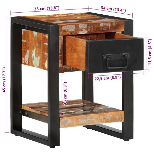 vidaXL Κομοδίνο Πολύχρωμο 35x34x45 cm Στερεό ξύλο αναγεννημένο