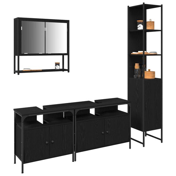 vidaXL Σετ Επίπλων Μπάνιου με ράφι 4 pcs Μαύρη δρυς 33 x 33 x 185.5 εκ