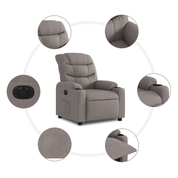 vidaXL Πολυθρόνα Ανακλινόμενη Ηλεκτρική Taupe Υφασμάτινη