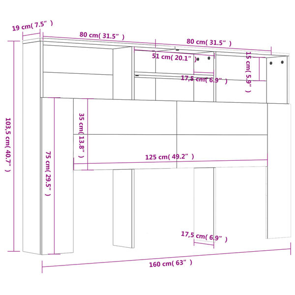 vidaXL Κεφαλάρι Με Αποθηκευτικό Χώρο Λευκό 160 x 19 x 103,5 εκ.