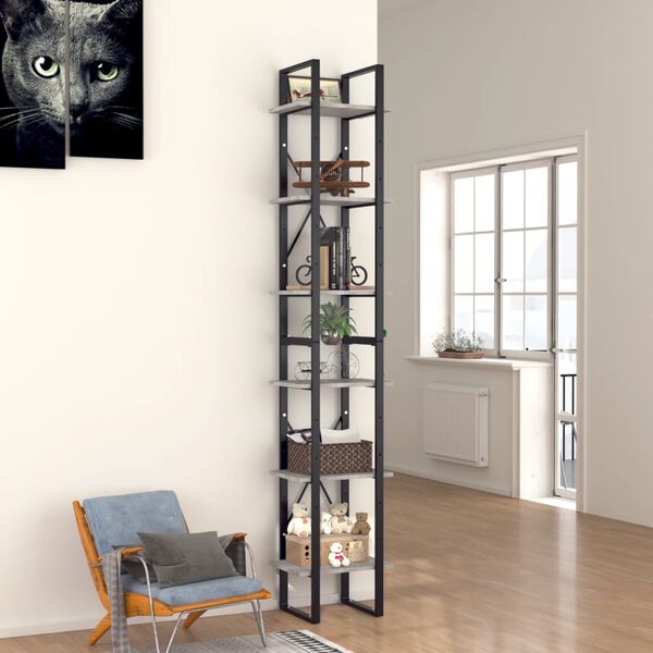 vidaXL Βιβλιοθήκη με 6 Ράφια Γκρι Σκυροδέματος 40x30x210εκ Επεξ. Ξύλο