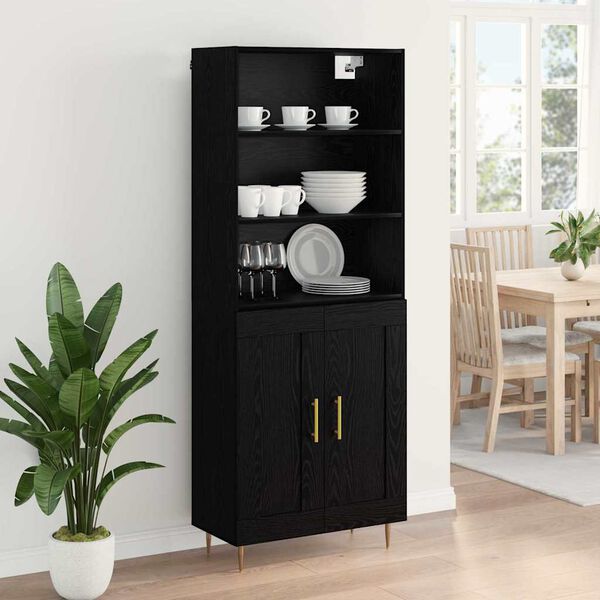 vidaXL Highboard &Mu;&alpha;ύ&rho;&eta; &Omicron;&xi;&upsilon;ά 69,5 x 34 x 180 &epsilon;&kappa;. &Epsilon;&pi;&epsilon;&xi;&epsilon;&rho;&gamma;&alpha;&sigma;&mu;έ&nu;&omicron; &xi;ύ&lambda;&omicron;