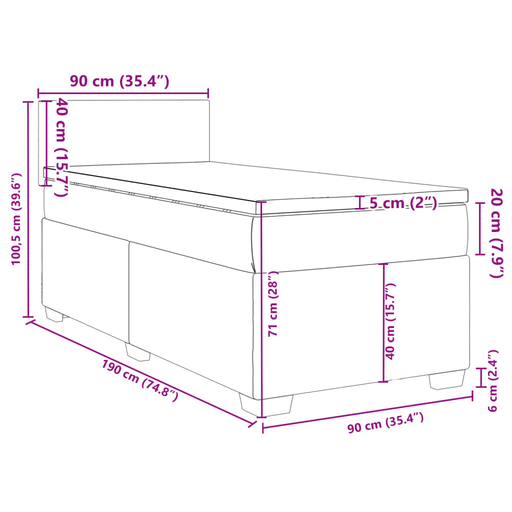 vidaXL Κρεβάτι Boxspring με Στρώμα Σκούρο Πράσινο 90x190 εκ. Βελούδινο