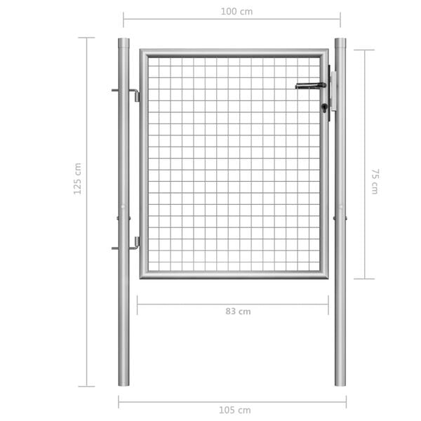 vidaXL Πόρτα Περίφραξης Ασημί 105 x 125 εκ. από Γαλβανισμένο Χάλυβα