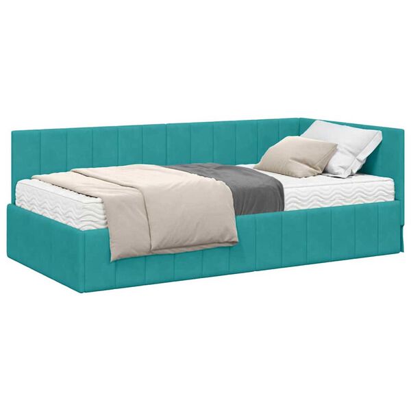 vidaXL Κρεβάτι Γωνίας με στρώμα Τιρκουάζ 90 x 190 cm Βελούδο