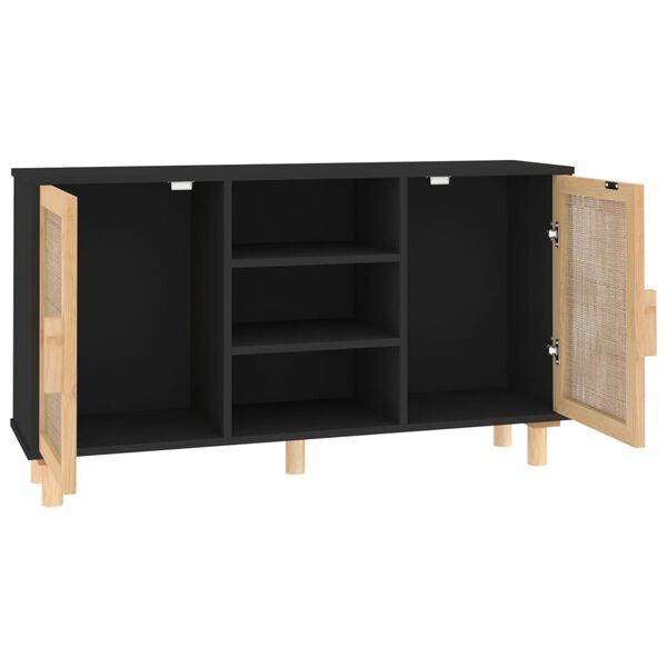 vidaXL Ντουλάπι Μαύρο 105x30x60 εκ. από Μασίφ Πεύκο & Φυσικό Ρατάν