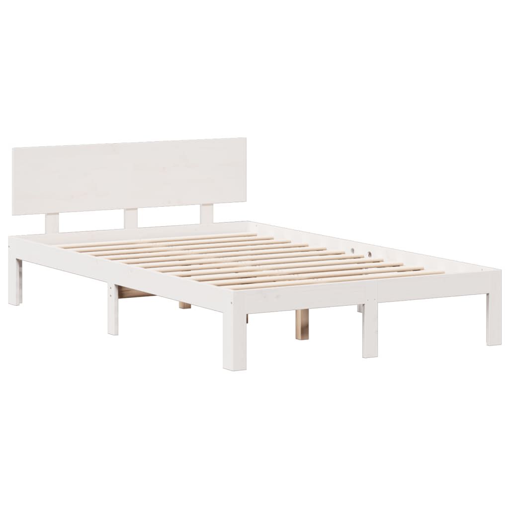 vidaXL Κρεβάτι Βιβλιοθήκη Χωρίς Στρώμα Λευκό 135x190 εκ Μασίφ Πεύκο