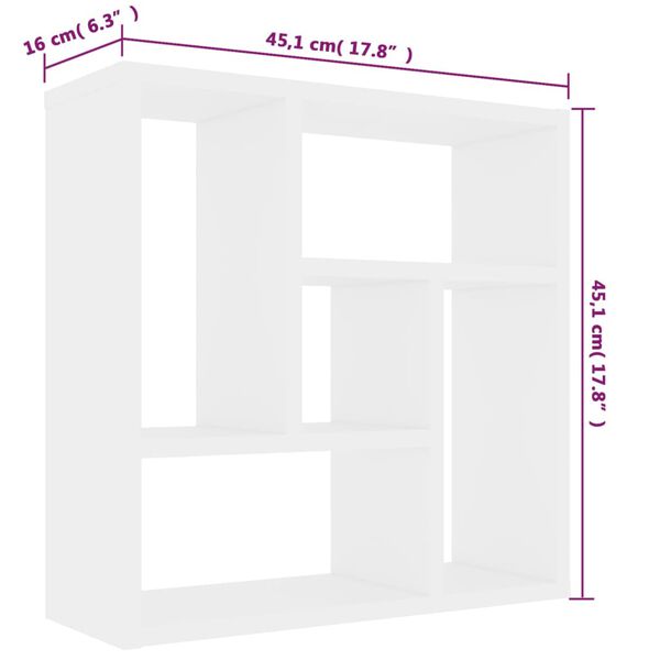 vidaXL Ραφιέρα Τοίχου Λευκή 45,1 x 16 x 45,1 εκ. από Επεξ. Ξύλο