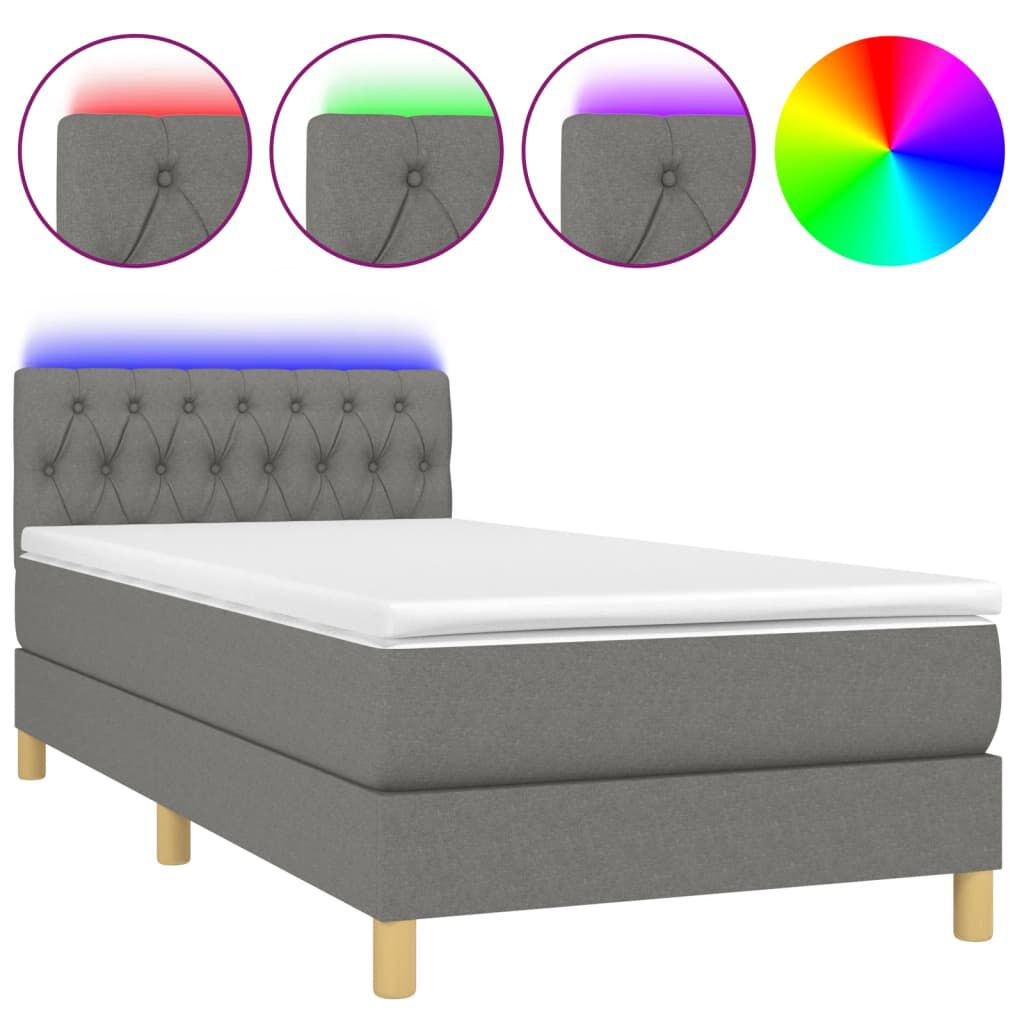 vidaXL Κρεβάτι Boxspring με Στρώμα & LED Σκ.Γκρι 90x190 εκ. Υφασμάτινο