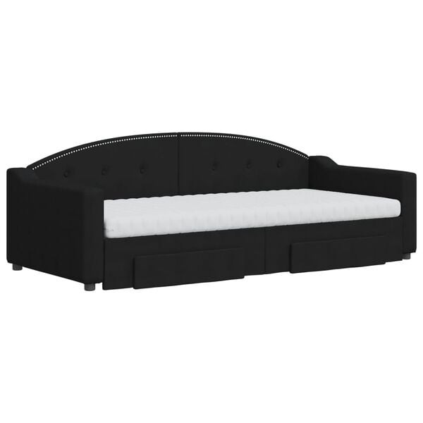 vidaXL Καναπές Κρεβάτι Συρόμενος Μαύρος 90x200 εκ. Ύφασμα & Συρτάρια