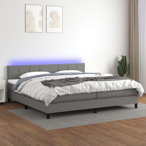 vidaXL &Kappa;&rho;&epsilon;&beta;ά&tau;&iota; Boxspring &mu;&epsilon; &Sigma;&tau;&rho;ώ&mu;&alpha; & LED &Sigma;&kappa;.&Gamma;&kappa;&rho;&iota; 200x200&epsilon;&kappa;. &Upsilon;&phi;&alpha;&sigma;&mu;ά&tau;&iota;&nu;&omicron;