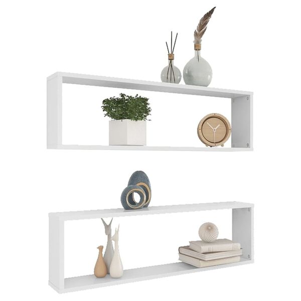 vidaXL Ράφια Κύβοι Τοίχου 2 τεμ. Λευκά 100 x 15 x 30 εκ. Επεξ. Ξύλο
