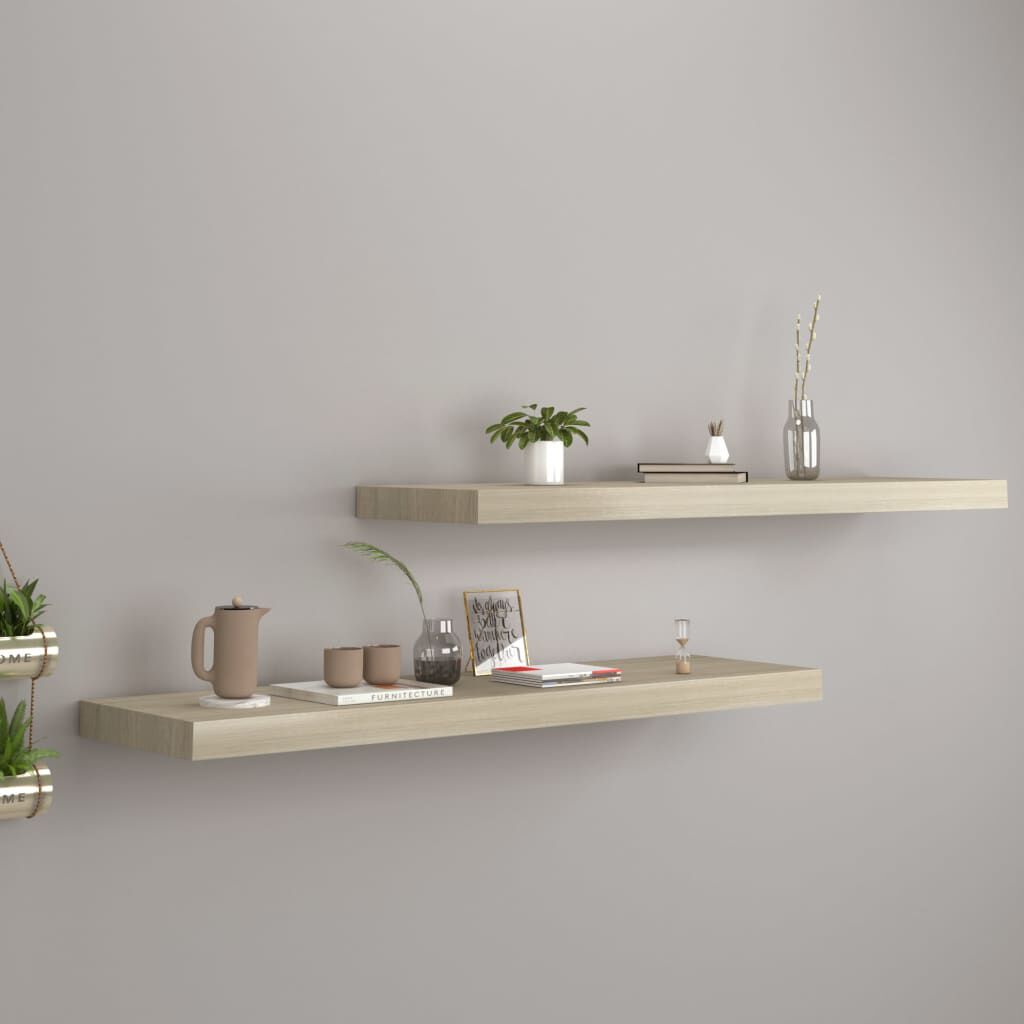 vidaXL Ράφια Τοίχου 2 τεμ. Χρώμα Δρυός 90x23,5x3,8 εκ. MDF