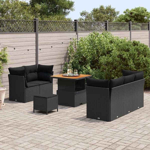 vidaXL Σετ Καναπέ Κήπου 8 pcs Μαύρο συνθετικό ρατάν