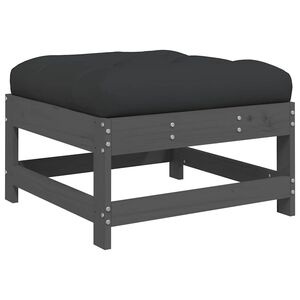 vidaXL Υποπόδιο Κήπου Γκρι από Μασίφ Ξύλο Πεύκου με Μαξιλάρι