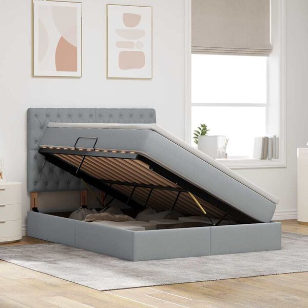 vidaXL Κρεβάτι Αποθήκης Ανοιχτό γκρι 140 x 200 cm Τεχνητό Δέρμα