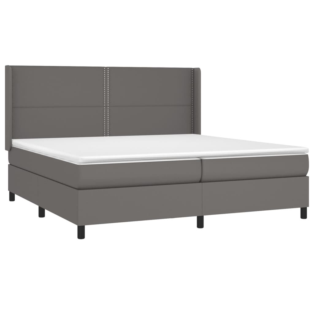 vidaXL Κρεβάτι Boxspring με Στρώμα & LED Γκρι 200x200 εκ. Συνθ. Δέρμα