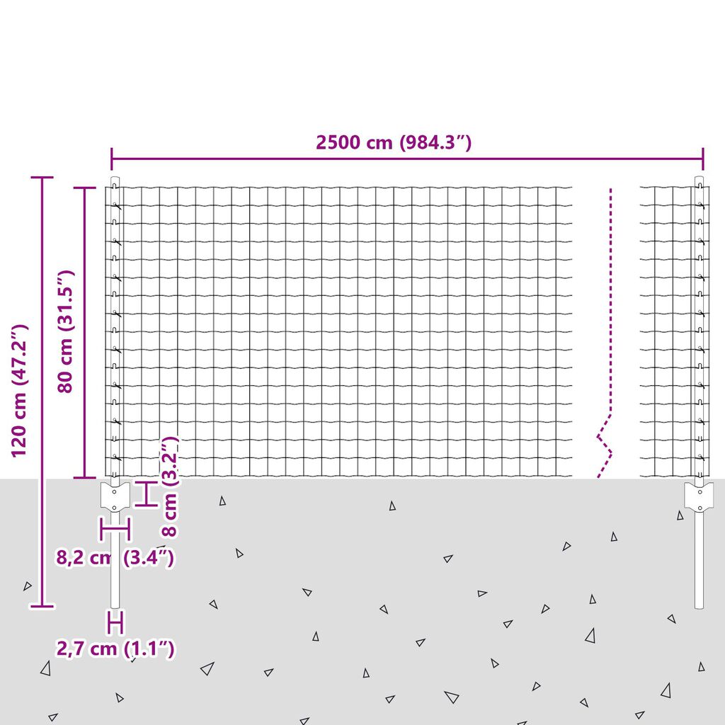vidaXL Ευρωπαϊκό Φράκτη με 11 Στυλους Ασημί 0,8x25 μ Ατσάλι
