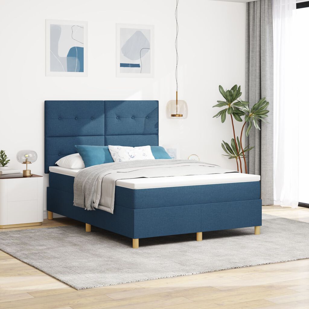 vidaXL Κρεβάτι Box Spring με Στρώμα Μπλε 140x190 εκ Ύφασμα
