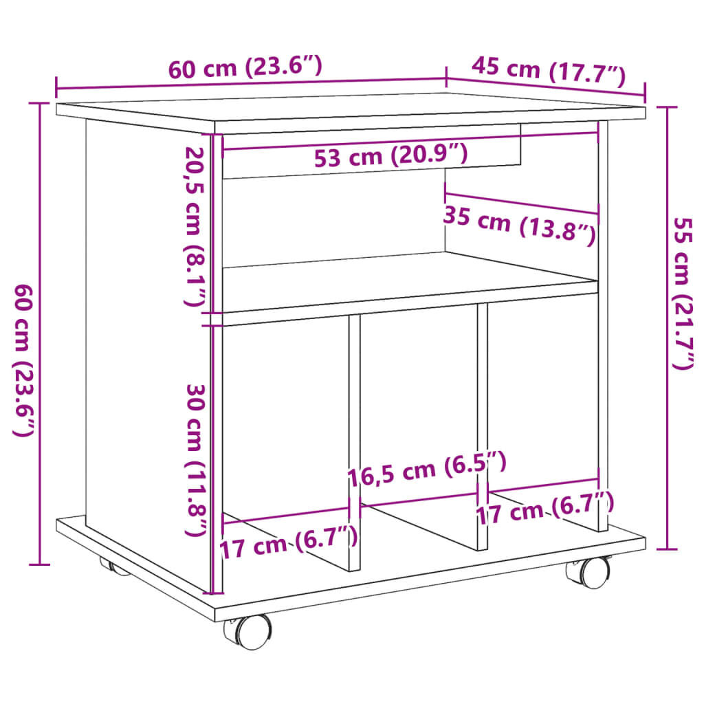 vidaXL Ντουλάπι Τροχήλατο Παλιό Ξύλο 60 x 45 x 60 εκ. από Μοριοσανίδα