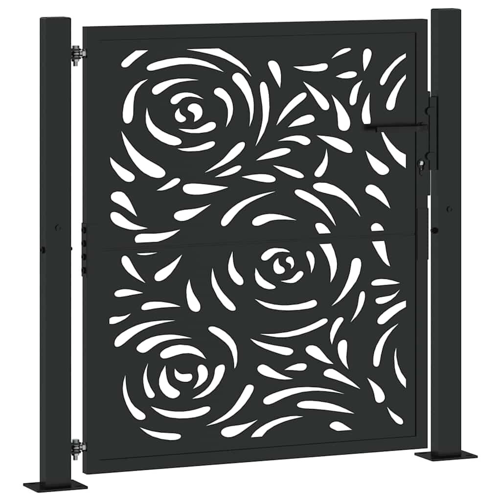 vidaXL Πύλη κήπου Μαύρη 105x106 cm Ατσάλινη φλόγα σχεδιασμού