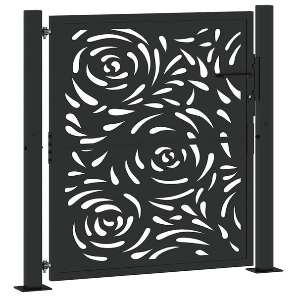 vidaXL Πύλη κήπου Μαύρη 105x106 cm Ατσάλινη φλόγα σχεδιασμού