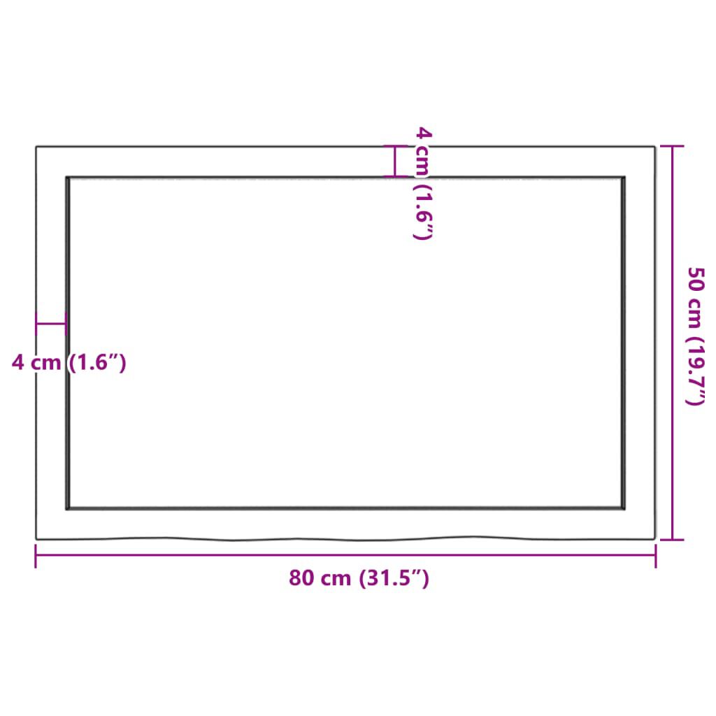 vidaXL Επιφ Τραπεζιού Αν Καφέ 80x50x(2-6)εκ. Επεξ. Μασίφ Ξύλο Δρυός