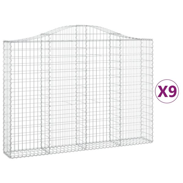 vidaXL Συρματοκιβώτια Τοξωτά 9 τεμ. 200x30x140/160 εκ. Γαλβαν. Ατσάλι