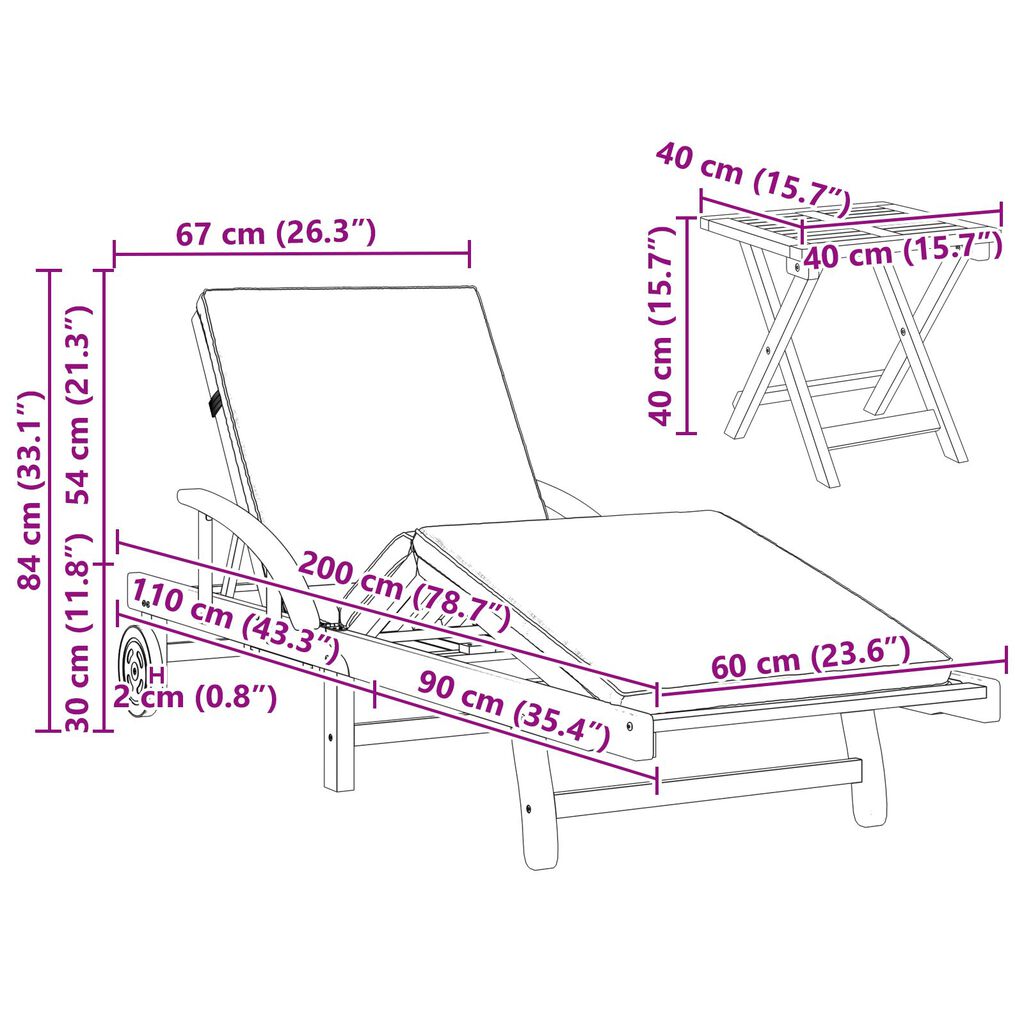 vidaXL Ξαπλώστρα 2 pcs Taupe 40 x 40 x 40εκ Μασίφ ξύλο ακακίας