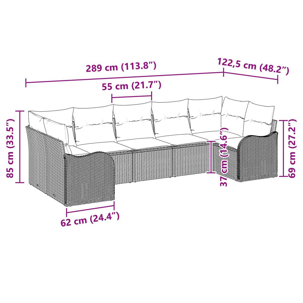 vidaXL Σετ Καναπέ Κήπου με μαξιλάρι 7 pcs Μπεζ Πολυ ράταν