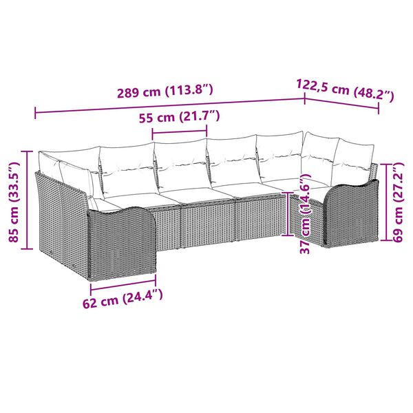 vidaXL Σετ Καναπέ Κήπου με μαξιλάρι 7 pcs Μπεζ Πολυ ράταν