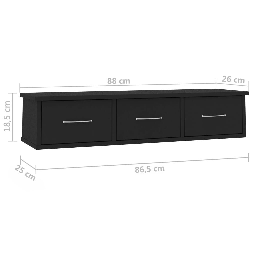 vidaXL Ράφι Τοίχου με Συρτάρια Μαύρο 88 x 26 x 18,5 εκ. από Επεξ. Ξύλο